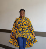 Kente African Print High Low Button up Shirt (Blue Yellow ) - Image 4