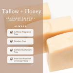 Pure Tallow + Honey Fragrance Free Handmade Tallow and Goat Milk Soap Bar - Image 4