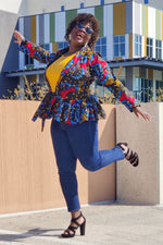 African Print  Long Sleeved Peplum Blouse - Image 2