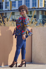 African Print  Long Sleeved Peplum Blouse - Image 3