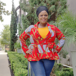 African Print  Long Sleeved Peplum Red Blouse - Image 1