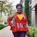 African Print  Long Sleeved Peplum Red Blouse - Image 2