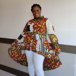 Kente African Print High Low Button up Shirt (White Red honey ) - Image 1