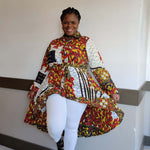 Kente African Print High Low Button up Shirt (White Red honey ) - Image 2