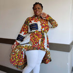 Kente African Print High Low Button up Shirt (White Red honey ) - Image 3