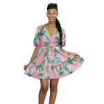Floral V- Neck Summer Mini Dress - Image 1