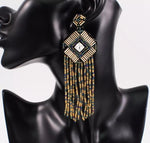 Black and Gold Tassel Drop Earrings - Image 2