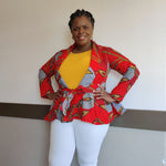 African Print  Long Sleeved Peplum Red Blouse - Image 4